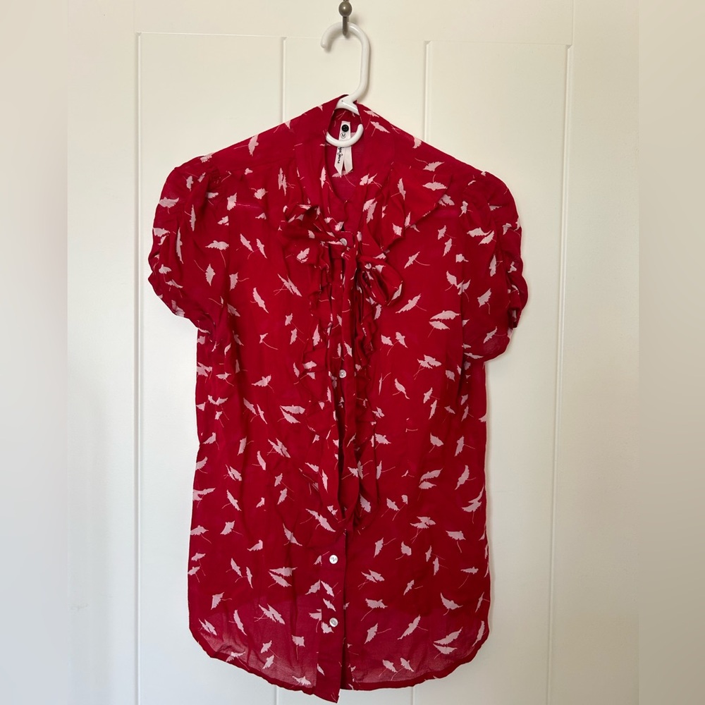 PepeJeans Red Bow Blouse Size Medium NWOT